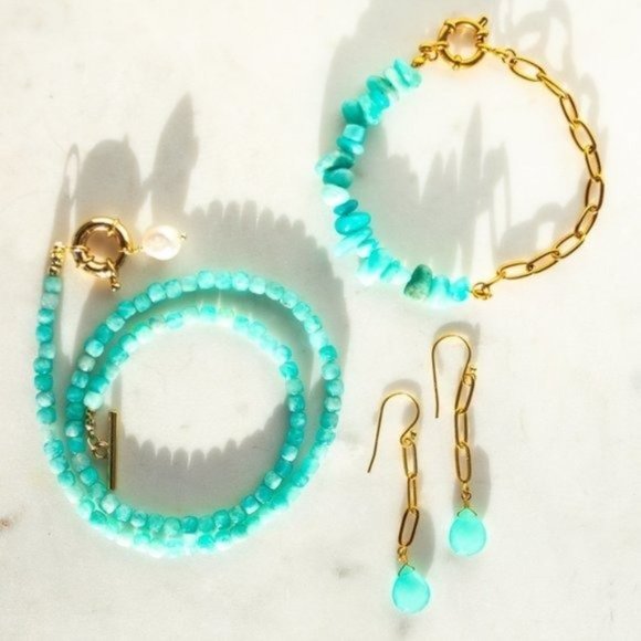 Amazonite Gemstone Necklace Gold Toggle Clasp Removable Baroque Pearl Genuine - Picture 3 of 11